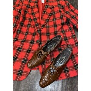 Amalfi Italy Block Heel Oxfords Brown Leather Dress Shoes Size 9.5 AAA